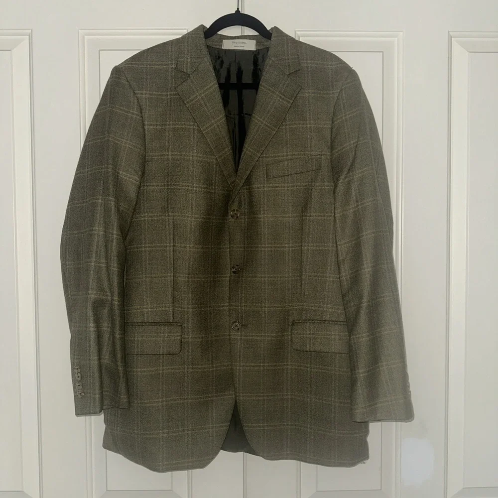 VTG John Nordstrom Sport Coat Mens 43L Tan Brown Plaid Wool Three‎ Button Blazer